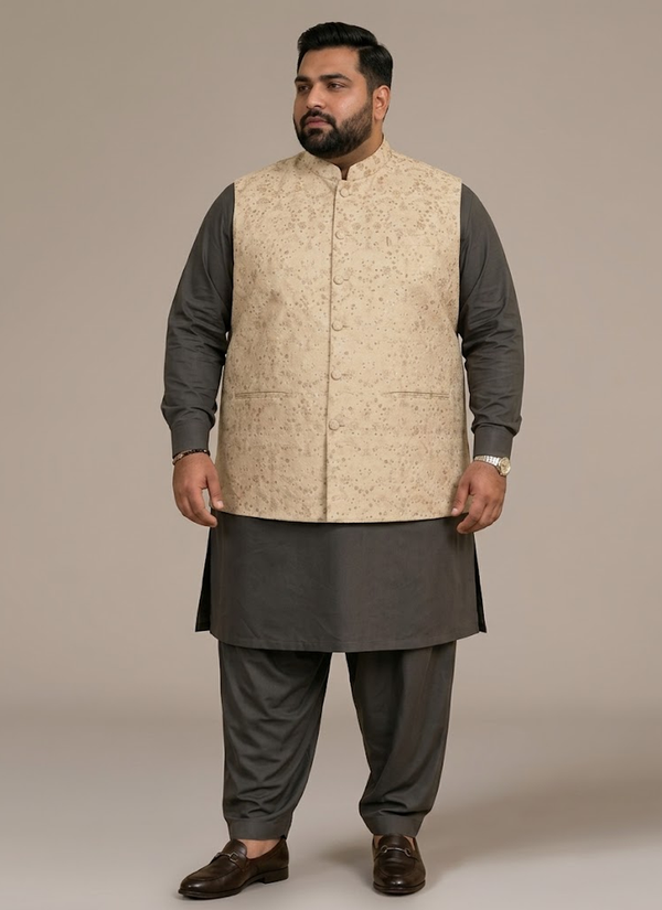 Men's Big Size Silk Kurta Pyjama with Jacquard Koti | Indian Cultural Wear Online Australia