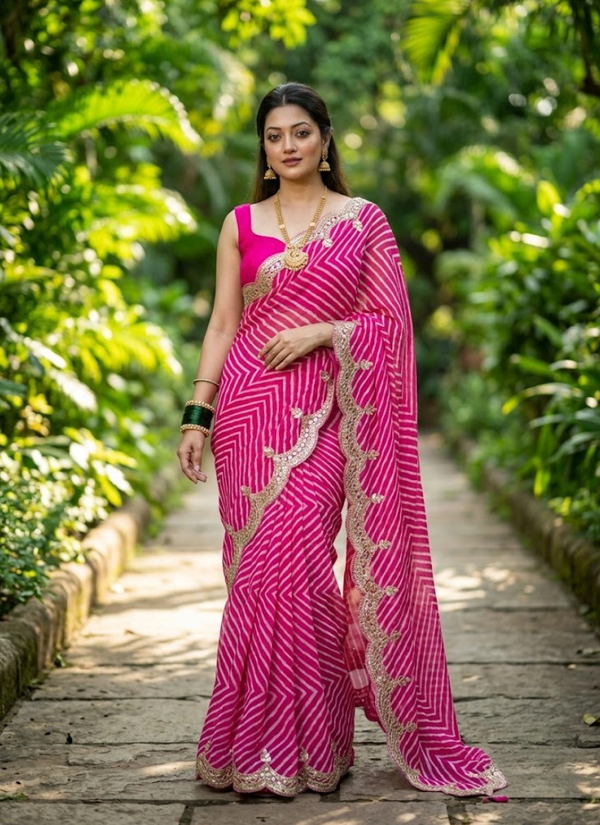 Special Shwan Lariya Saree – Cyc Georgette with Goota Foil & Coding Work, Online Shop Australia