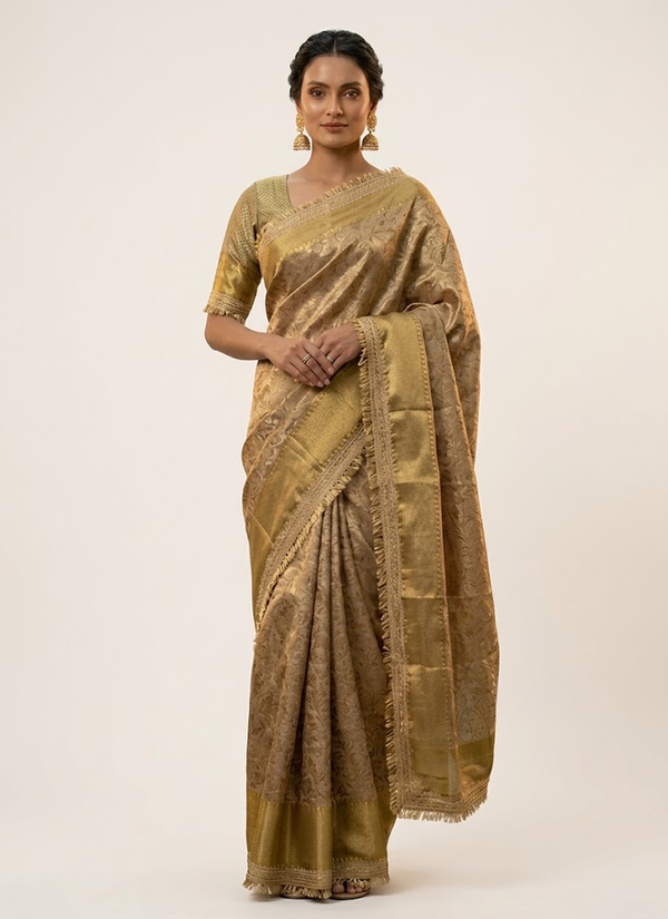 Gold saree – front view | Gleemium Fashion Australia