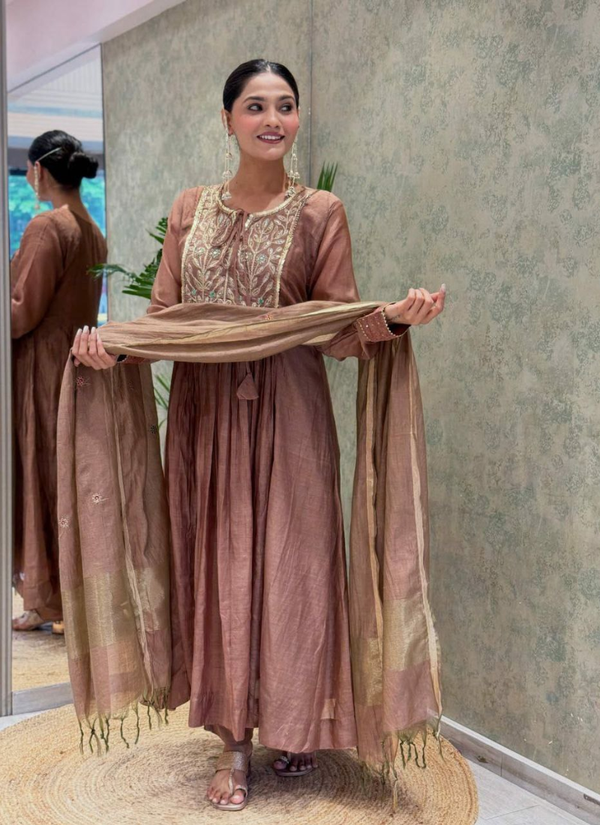 Mul Chanderi Punjabi Suit with Banarasi Dupatta & Bracelet Gift Australia