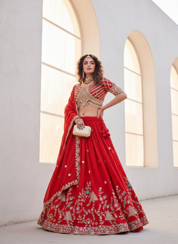 Vichitra Lehenga Choli with Heavy Sequin Embroidery Australia