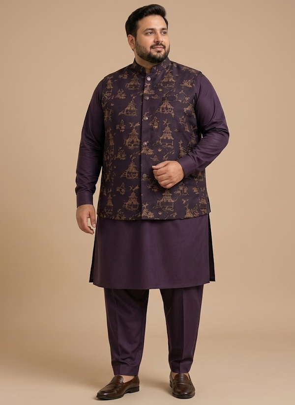 Men's Big Size Silk Kurta Pyjama with Jacquard Koti | Indian Festival & Wedding Outfit Australia