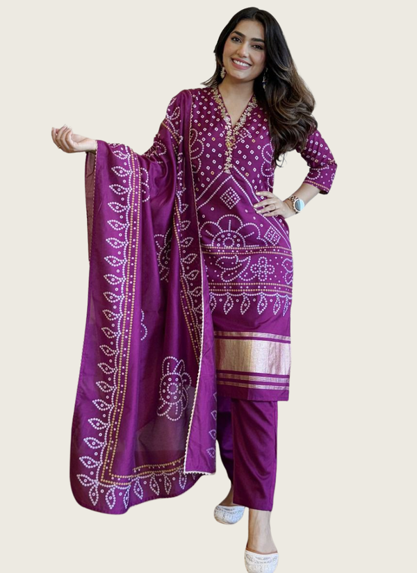 Viscose Punjabi Suit with Multi Sequence Embroidery & Chanderi Dupatta Australia