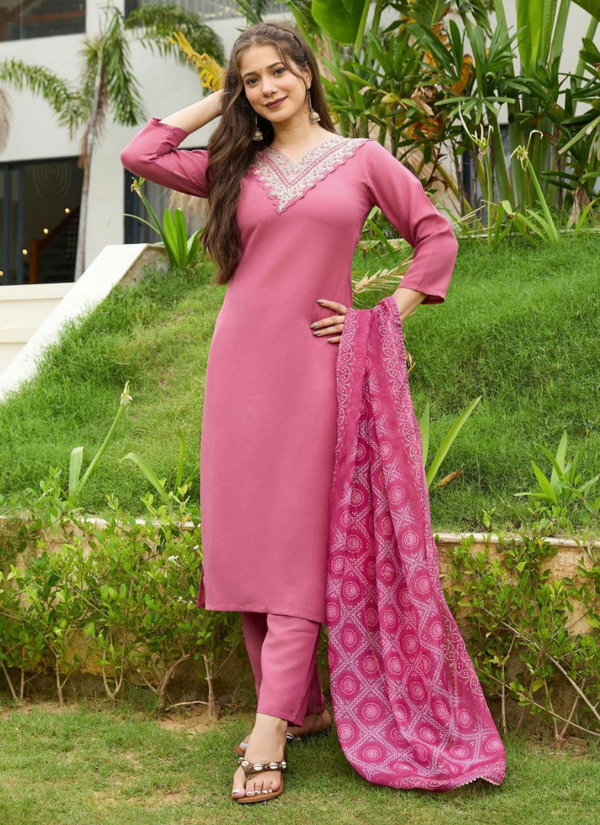 Rayon Embroidered Punjabi Suit Set with Pant & Taby Dupatta (Sizes M–XXL) Australia