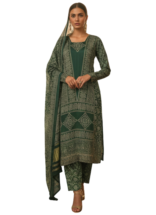 Green Ajrak Salwar Kameez – Pure Modal Fabric with Jari Border Dupatta Australia