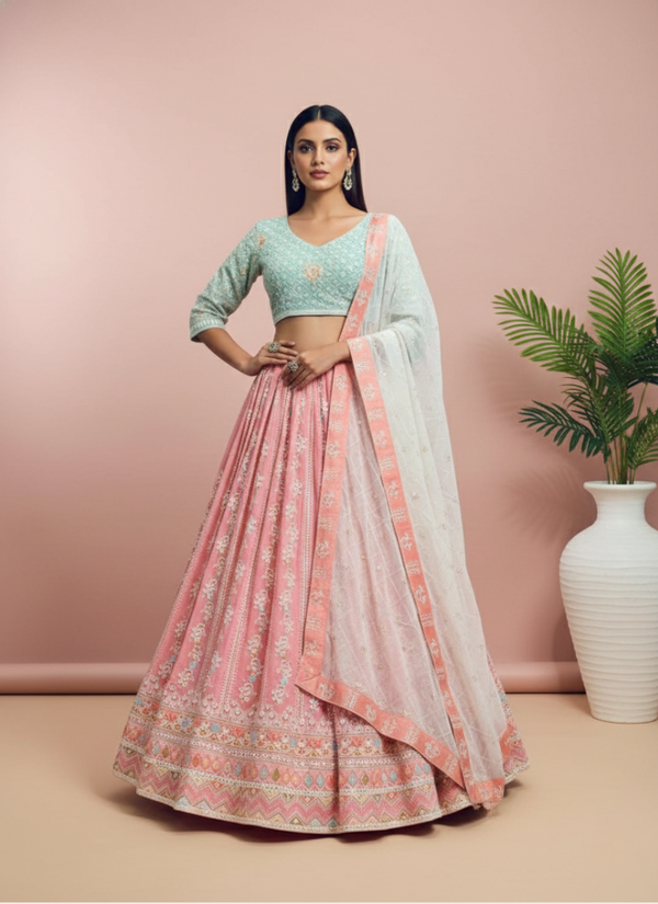 Faux Georgette Lehenga Choli with Sequin Dupatta Australia