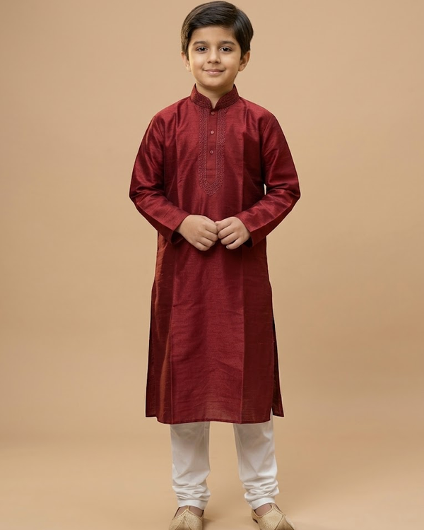 Maroon kids kurta – front view | Gleemium Fashion Australia