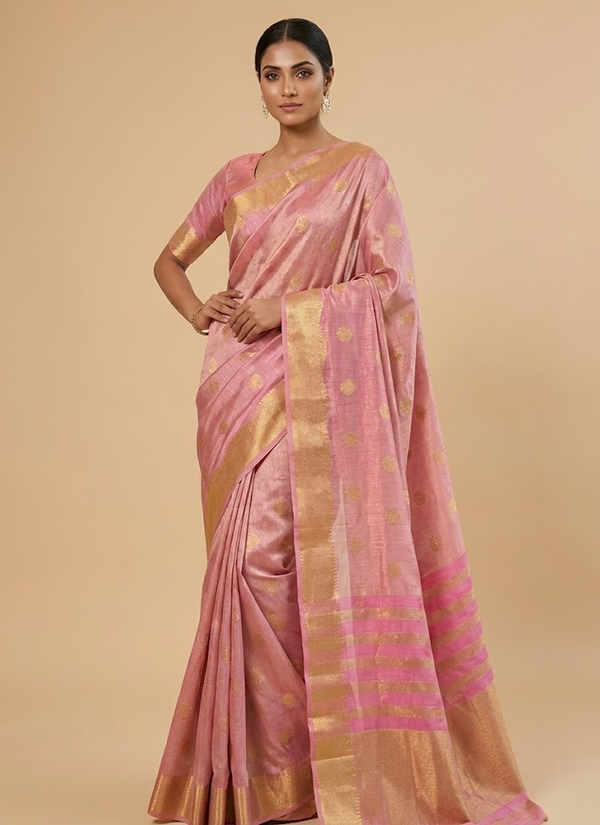 Pink saree – front view | Gleemium Fashion Australia