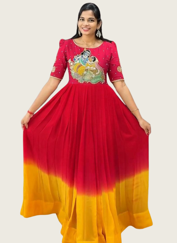 Georgette Kalamkari Anarkali Dress with Maggam Handwork (Sizes M–XXL) Australia