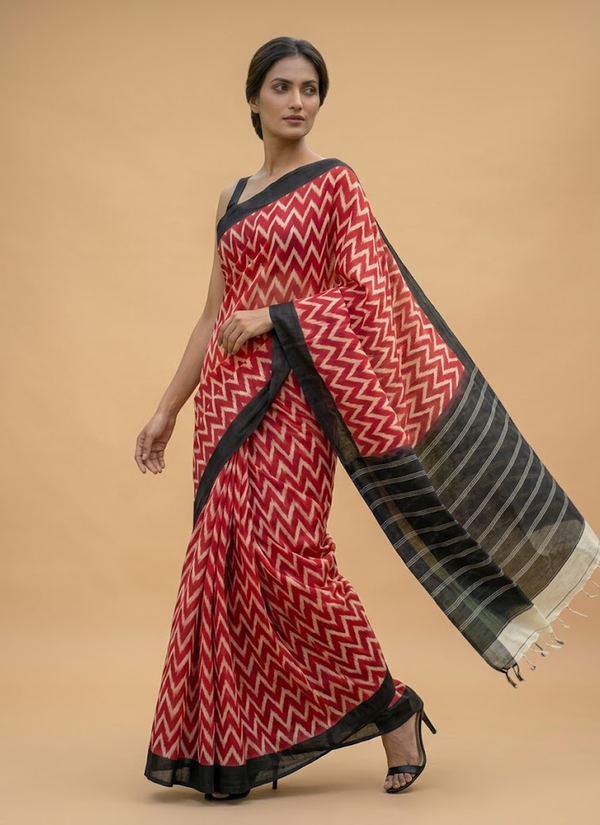 Red Pure Cotton Mulmul Saree with Blouse, Indian Sarees Australia