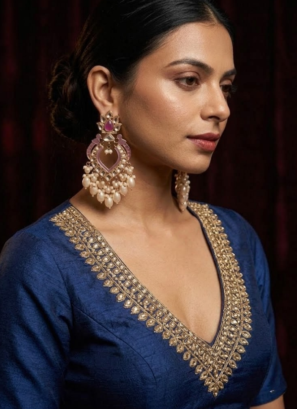 Purple Bhavika Kundan Hanging Earrings Australia