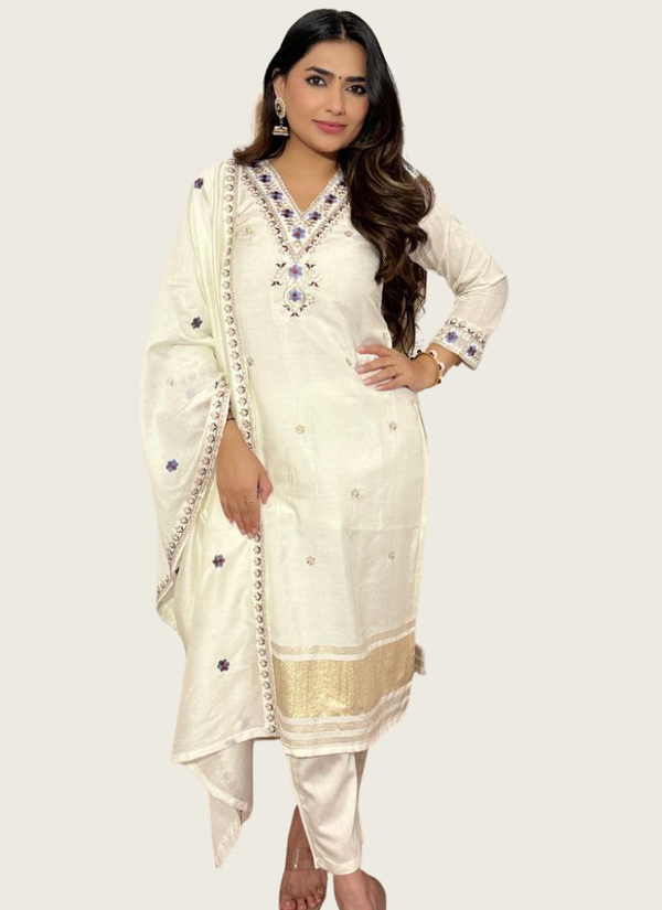 Luxury Viscose Silk Salwar Kameez with Embroidered Chanderi Dupatta Australia