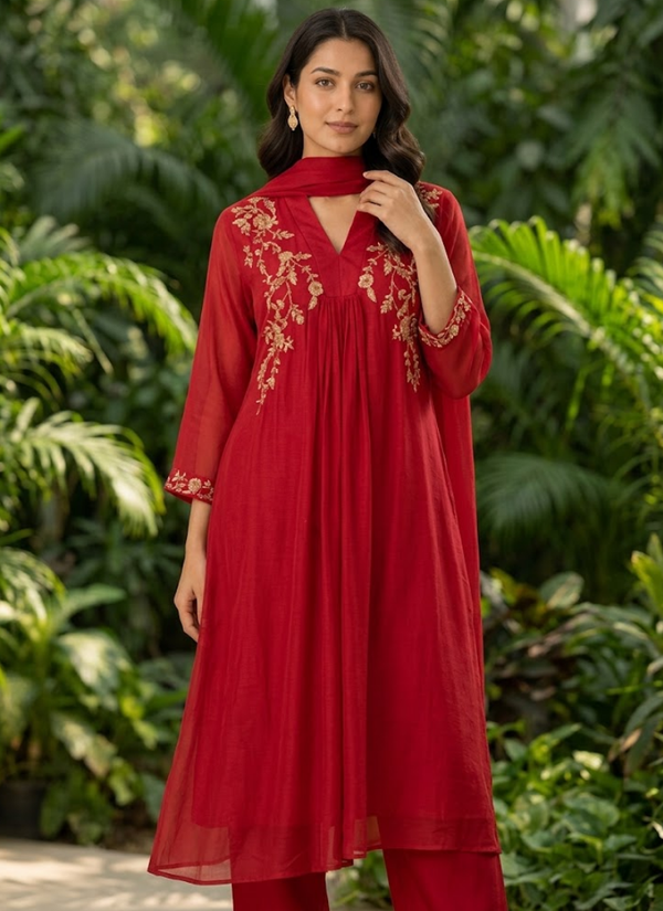 Mul Chanderi Kurta Pant Dupatta Set | Elegant Indian Festive Wear for Women Australia