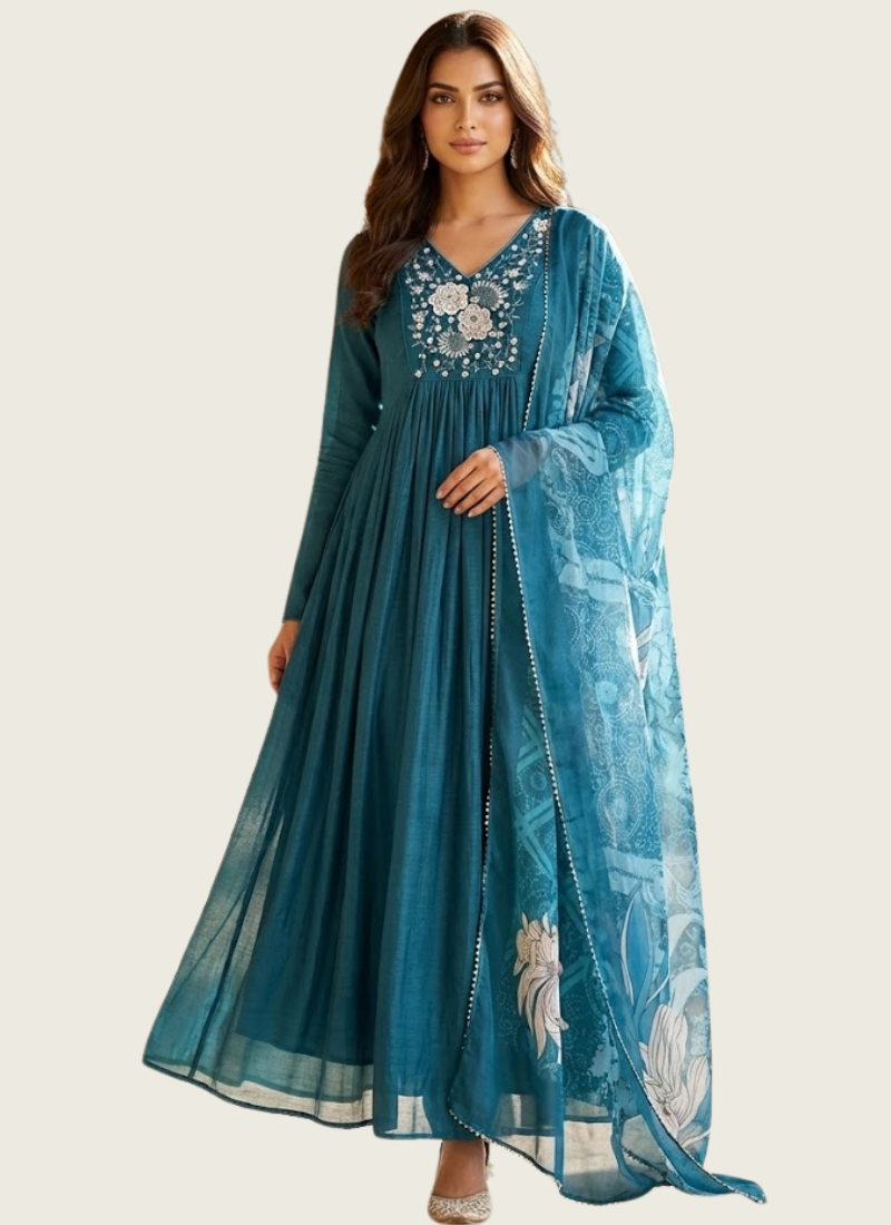 Luxury Vichitra Silk Palazzo Suit with Embroidered Organza Dupatta | Gleemium Fashion Shop