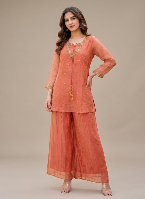 Orange tissue co-ord set – front view