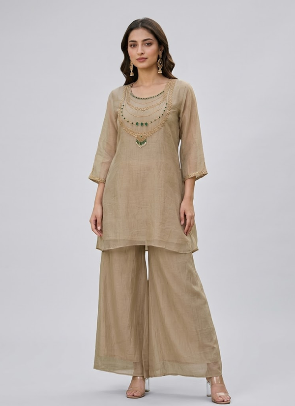 beige Designer Tissue Co-ord Set – Gleemium Fashion Australia (view 5)