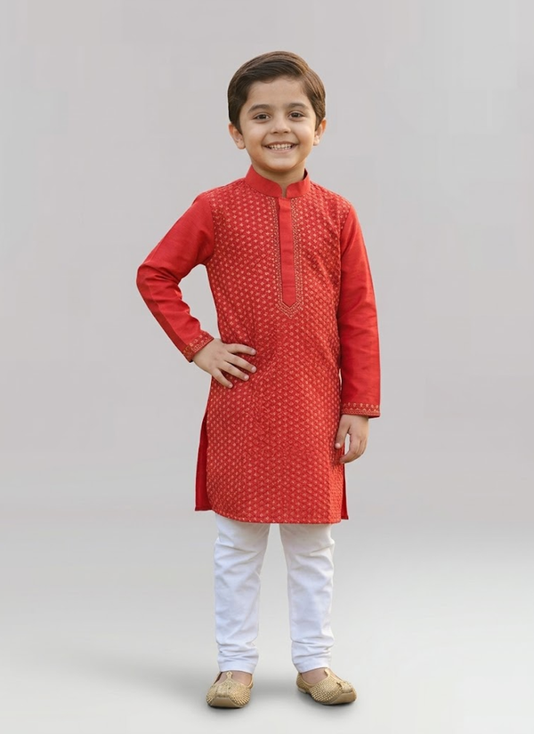 White kids kurta – front view | Gleemium Fashion Australia