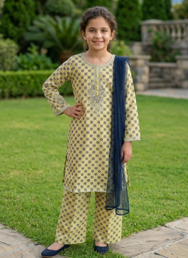 Girl’s 3‑Piece Embroidered Cotton Midi Shirt Set Australia