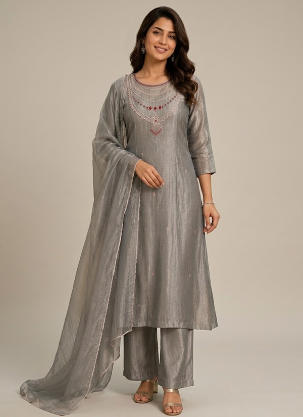 Silver Salsa Tissue Kurta Pant Dupatta Set – Gleemium Fashion Australia