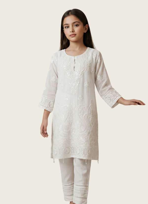 White Chiffon Kids Salwar Suit – Graceful Ethnic Wear Australia