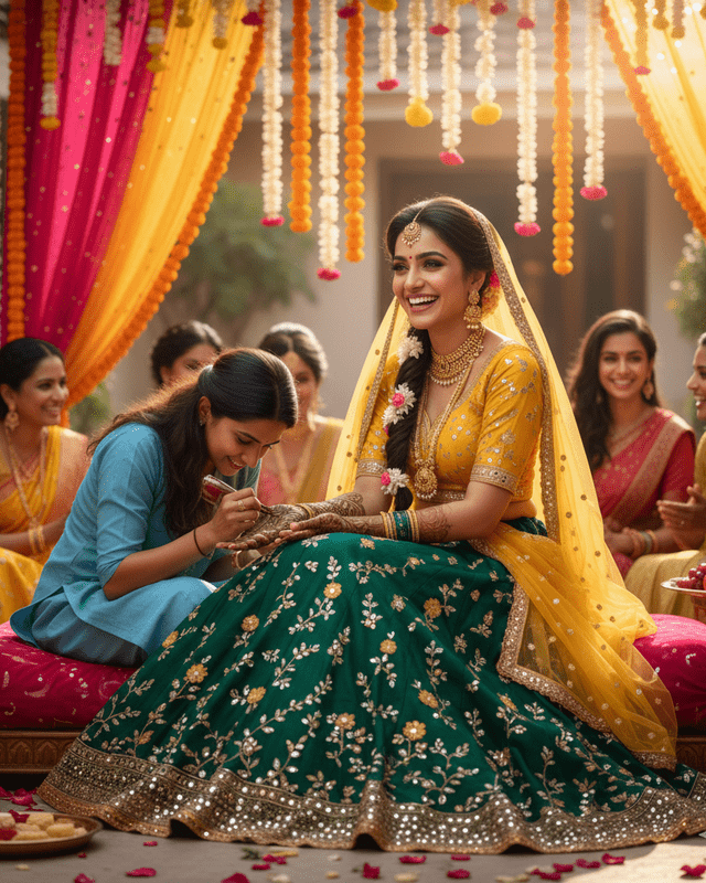 Gleemium Fashion Mehendi Ceremony Lehenga Shop