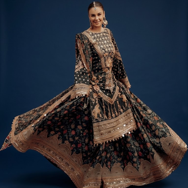 Green lehenga – front view | Gleemium Fashion Australia