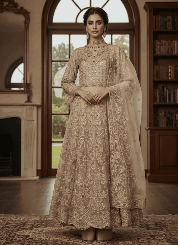 Chic Beige Pakistani Gown with Dupatta Australia