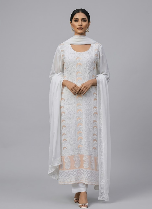 White salwar kameez – front view | Gleemium Fashion Australia