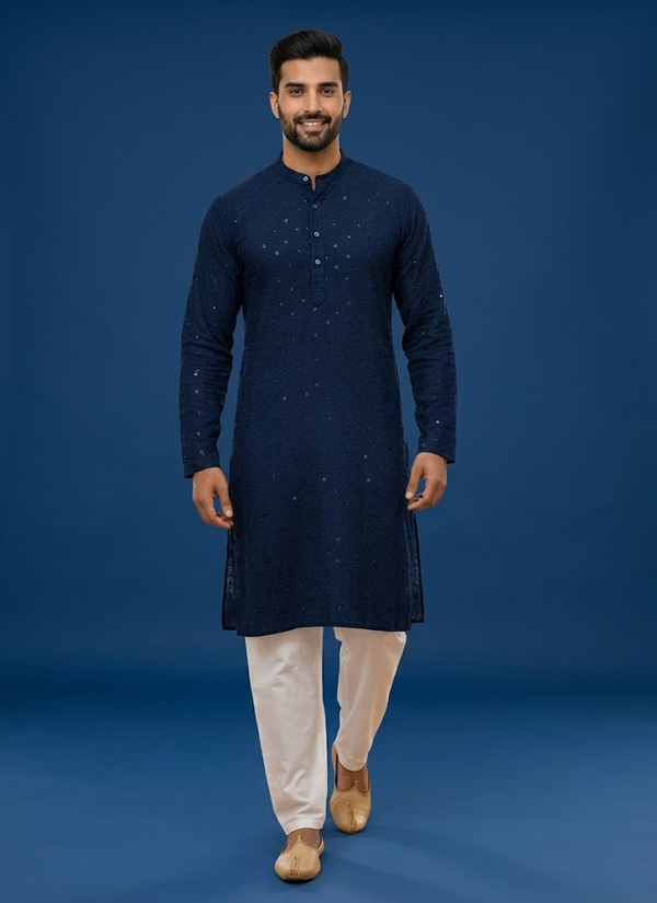 Navy Blue kurta – fabric detail