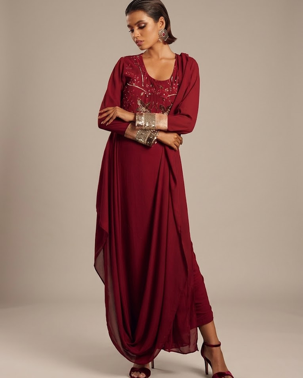 Maroon gown – front view | Gleemium Fashion Australia