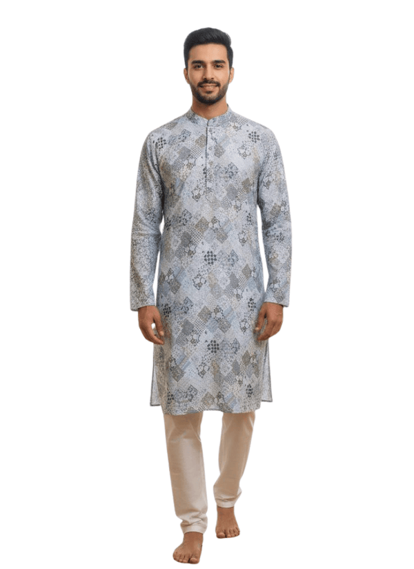 Light Blue Linen Cotton Men’s Kurta with Embroidery Australia