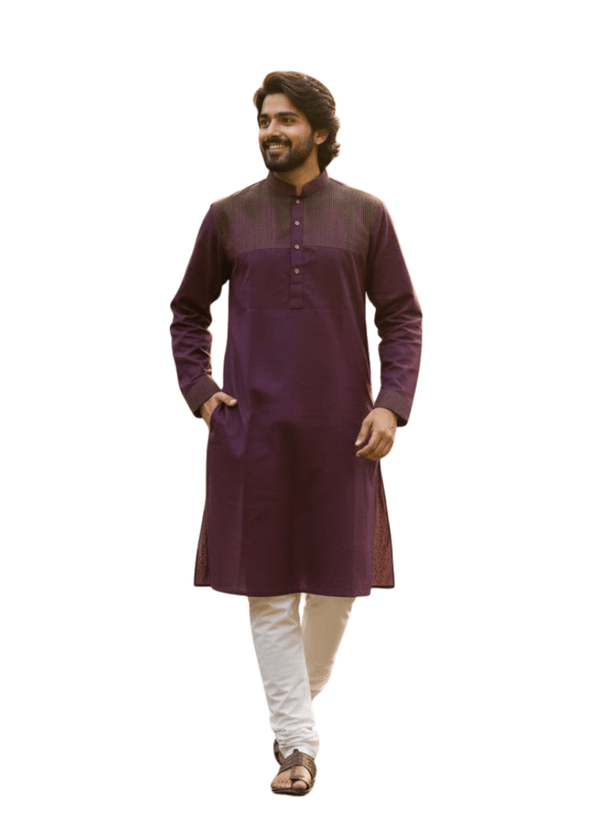 Purple Cotton Men’s Kurta – Body Fit Pattern Australia