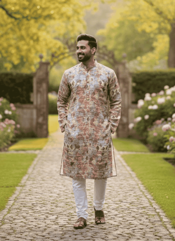 Multicolour men's kurta – embroidery close-up