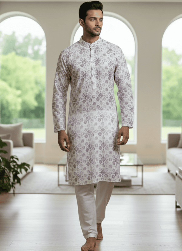 Pink men's kurta – dupatta and set view