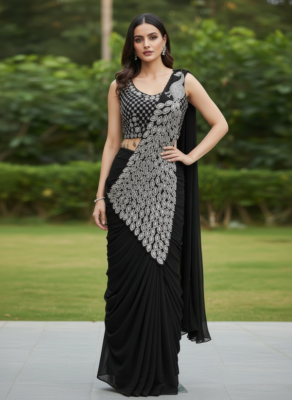 Georgette Saree – Embroidery Sequence Work, Ready to Wear