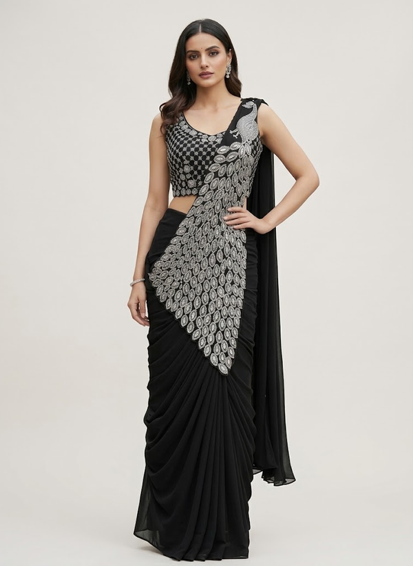 Georgette Saree – Embroidery Sequence Work, Ready to Wear