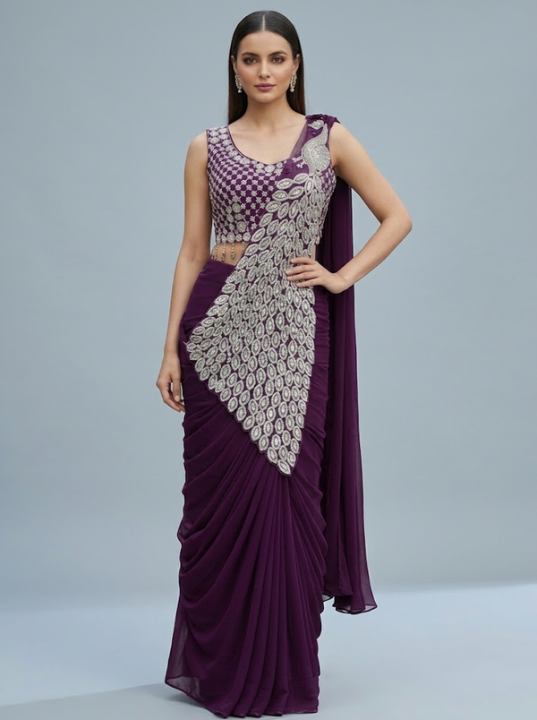 Georgette Saree – Embroidery Sequence Work, Ready to Wear