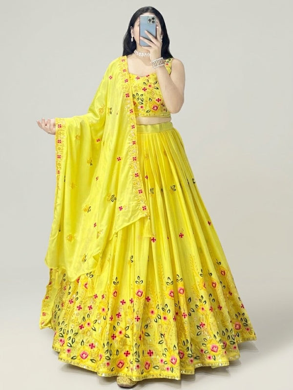 Classical Yellow Embroidery Lehenga with Blouse & Dupatta, Indian women's clothing Australia