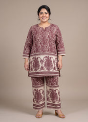 Diwali Plus Size Cotton Co-ord Set – Block Print Short Kurta & Palazzo (Size 48 to 54) 2