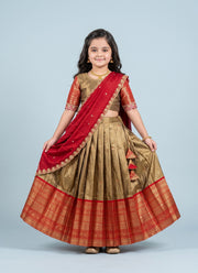 Diwali Pattu Lehenga for Girls – Zari Woven Silk with Contrast Border & Silk Dupatta 1