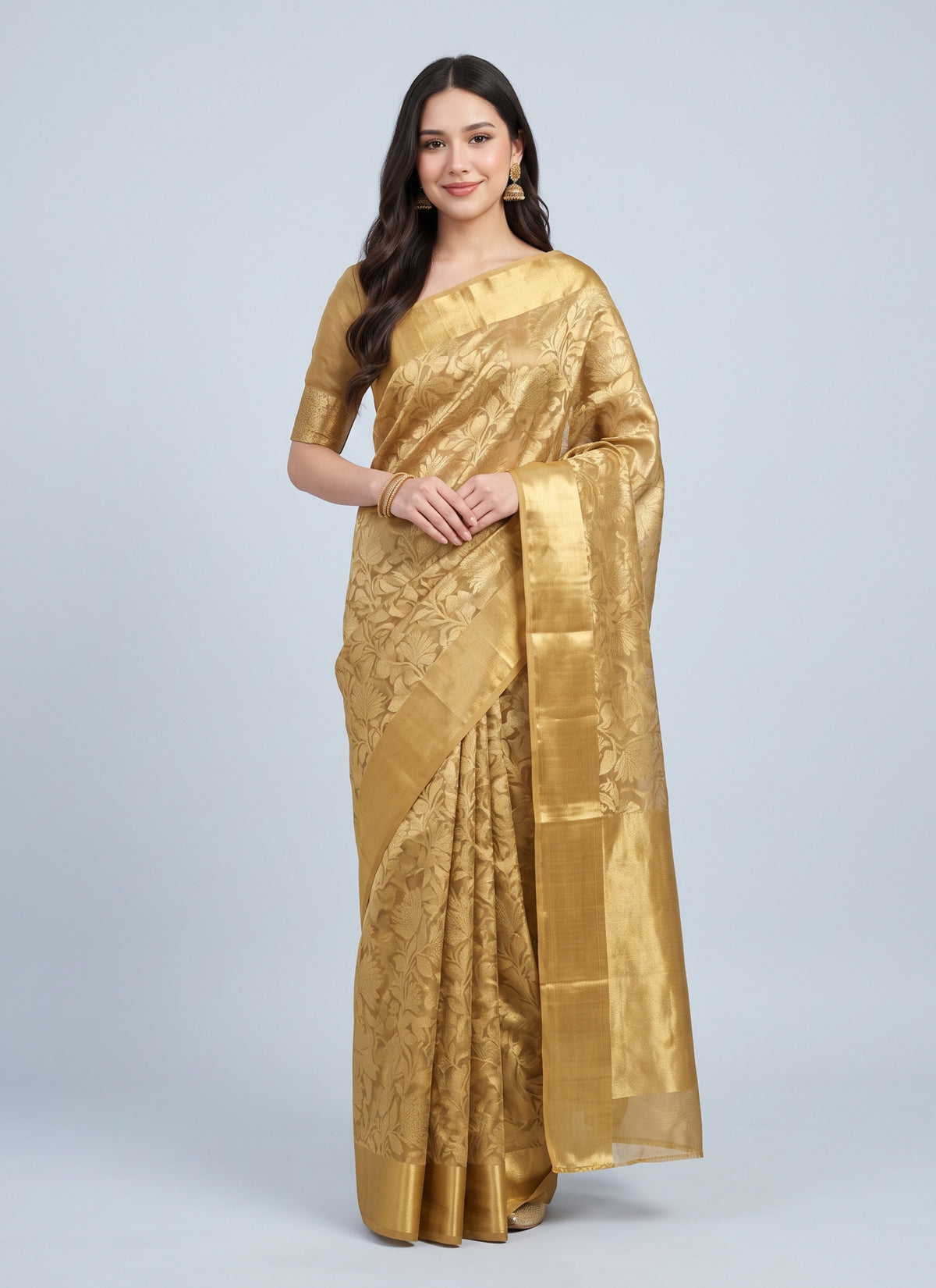 Diwali Gold Tissue Silk Saree – Jacquard Weave with Rich Pallu & Contrast Border in 4 Colours Australia