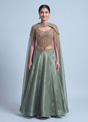 Diwali Cape Lehenga Choli – Gabana Skirt with Zari Stone Work Blouse & Attached Cape 1