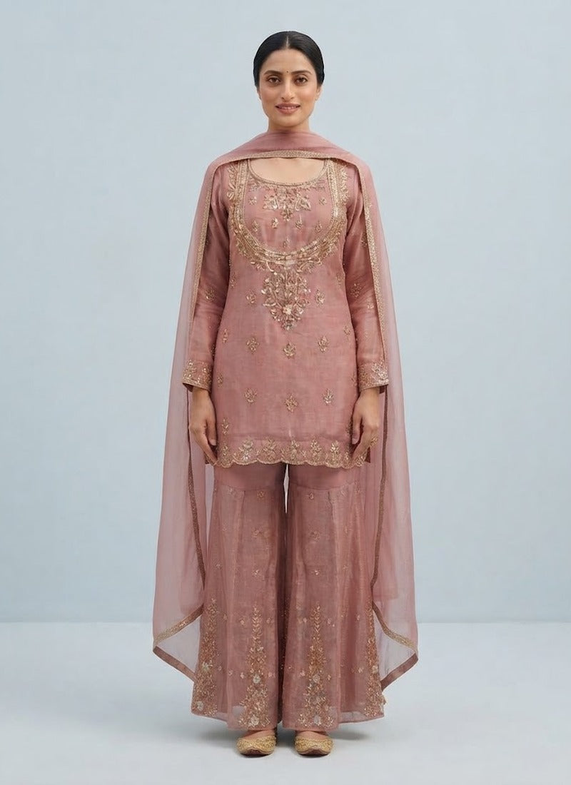 Diwali Gabana Silk Sharara Set – Sequin Handwork Kurti & Dupatta Australia