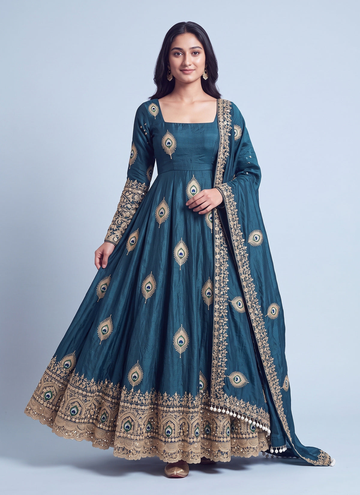 Diwali Peacock Anarkali Gown – Fendy Silk with Sequin Embroidery Dupatta & Pant Australia