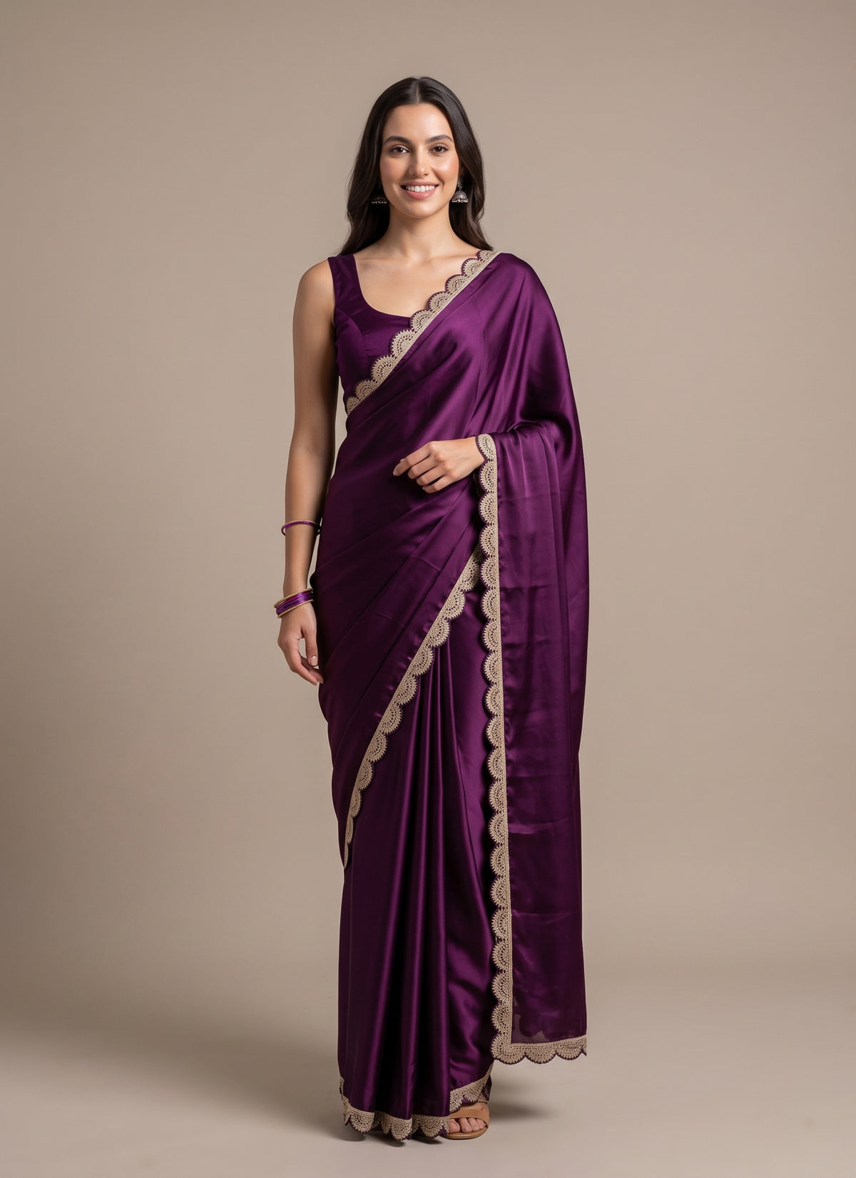 Diwali Wine Jimmy Choo Saree – Scalloped Zari Sequin Border & Blouse Piece Australia