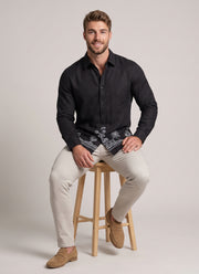 Linen Embroidered Shirt for Men – Full Sleeve Shirt with Tree & House Hem Embroidery in 3 Colours 2