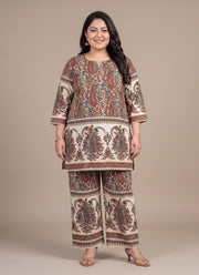 Diwali Plus Size Cotton Co-ord Set – Block Print Short Kurta & Palazzo (Size 48 to 54) 4
