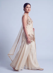 Diwali Sleeveless Kurti Palazzo Set – Salsa Fabric with Rose Embroidery & Organza Dupatta 2
