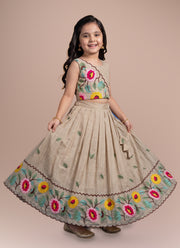 Diwali Floral Embroidered Lehenga for Girls – Crunchy Silk with Scalloped Flower Border 2