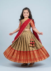 Diwali Pattu Lehenga for Girls – Zari Woven Silk with Contrast Border & Silk Dupatta 2